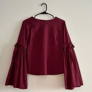 Catherine Malandrino Blouse Pleated Flare Long Sleeve Button-Up Back Burgundy S
